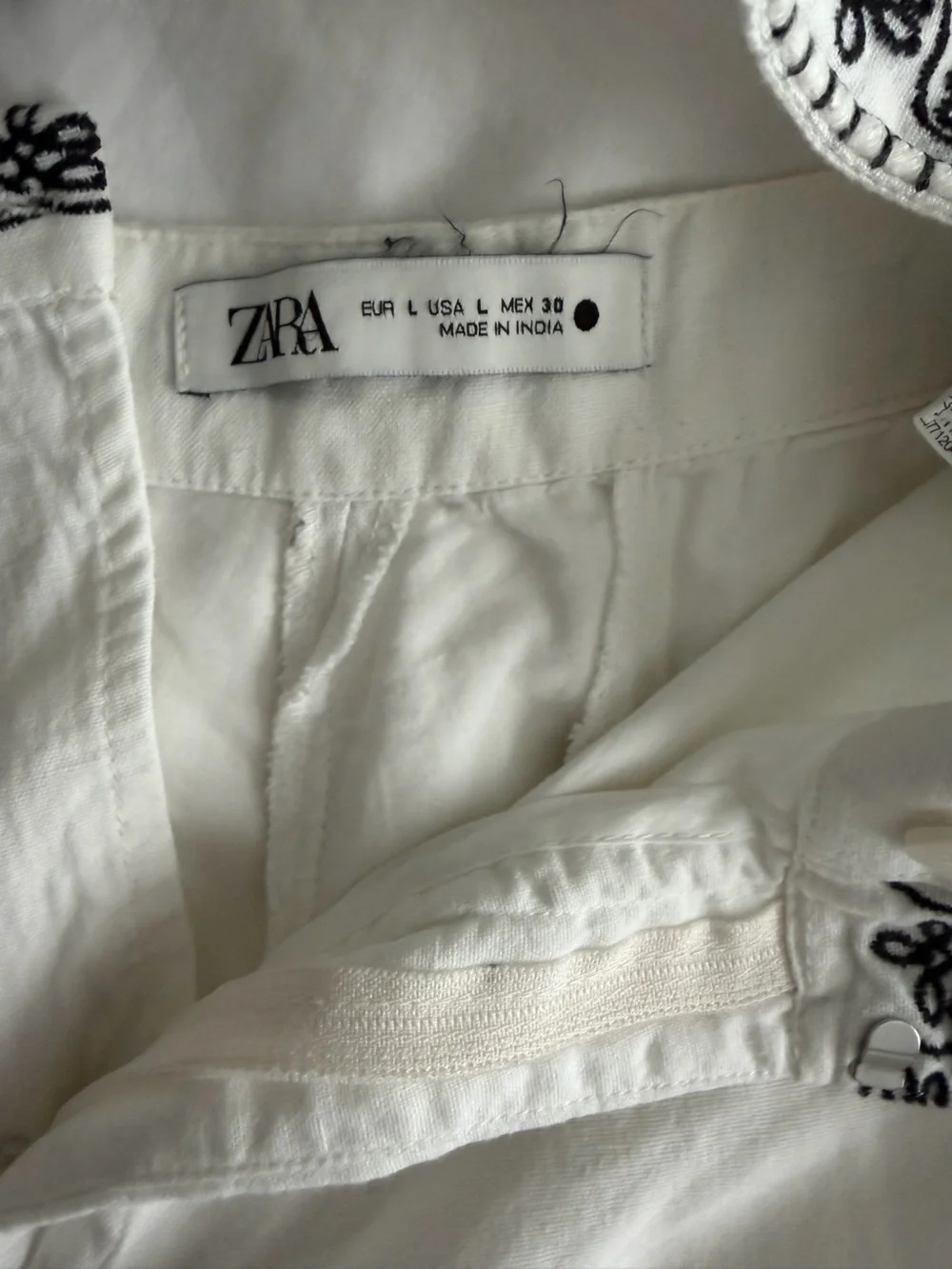 Zara White Casual Linen Blend Top